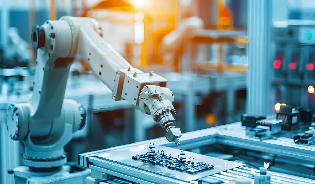 Robot diligently operates a machine in a factory