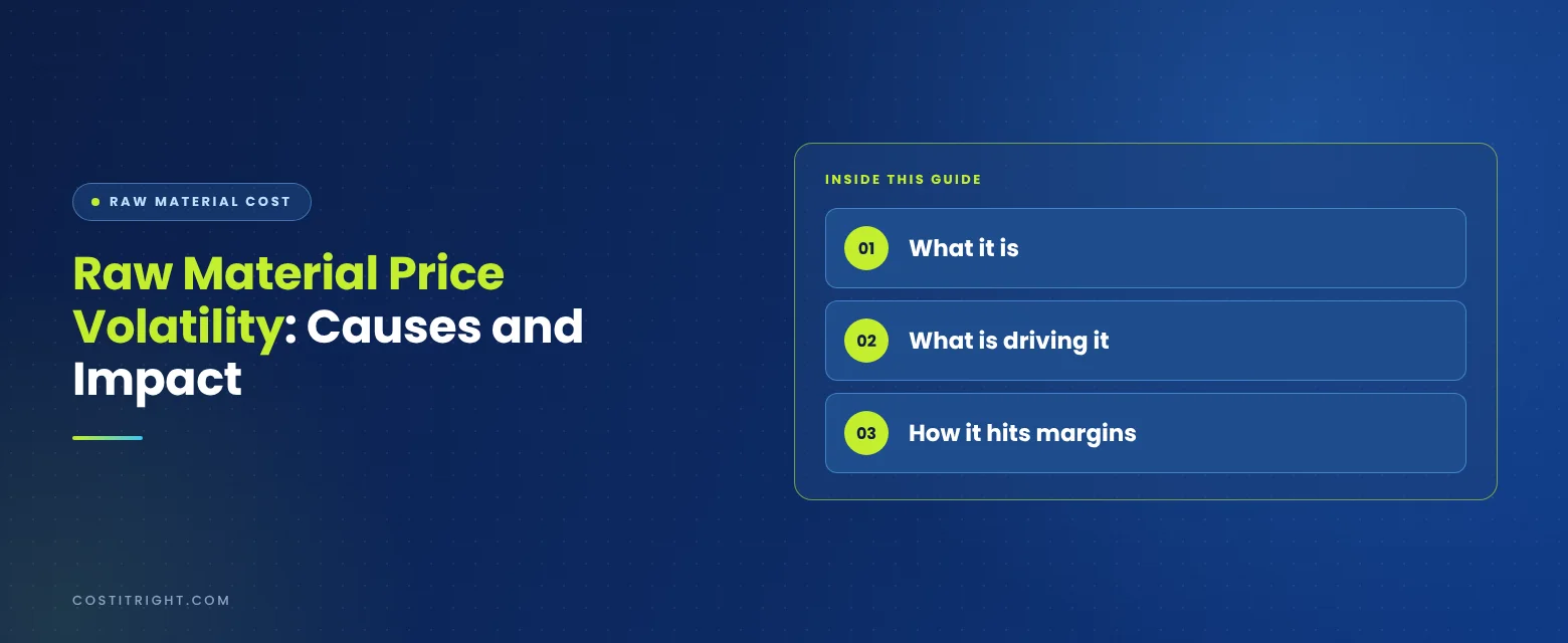 Raw Material Price Volatility: Causes and Impact | Cost It Right Raw Material Price Volatility: Causes and Impact. Sections: what it is, what is driving it, how it hits margins