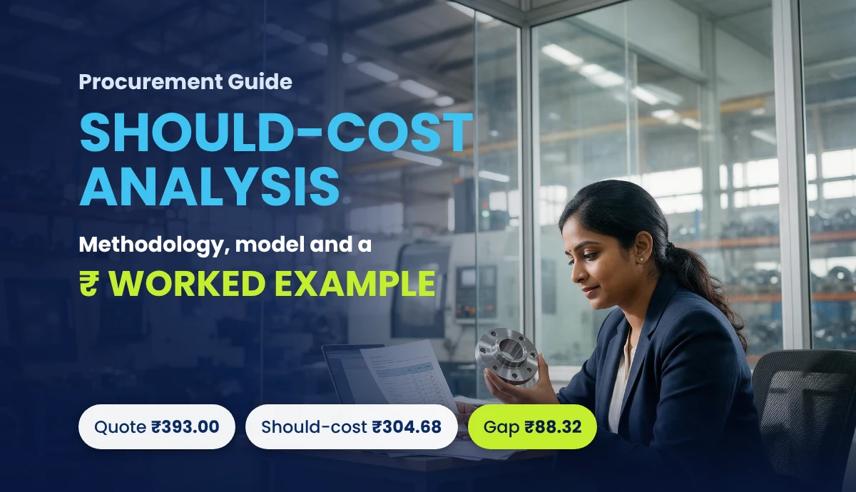 Procurement manager checking a supplier cost breakdown against a machined steel flange